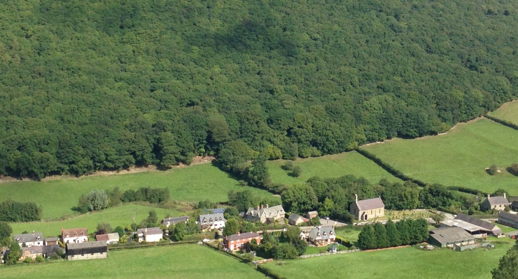 Chapel Lawn seen from Caer Caradoc